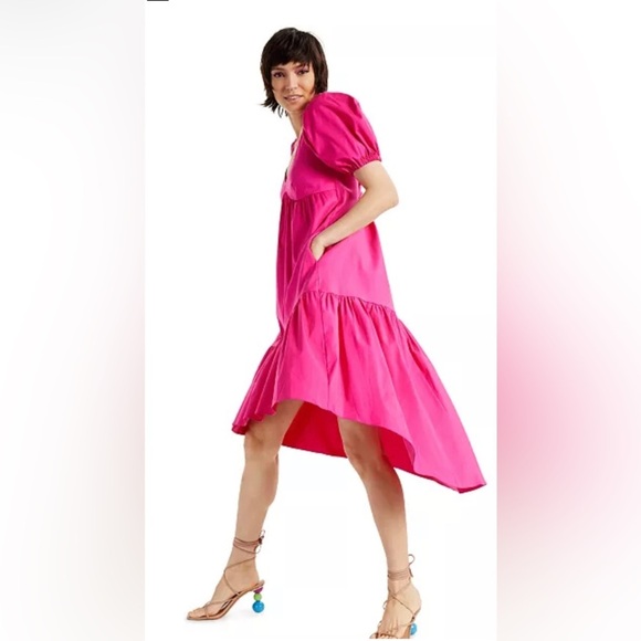 INC International concepts size PS high low Pink puff sleeve dress spring easter - Picture 1 of 10